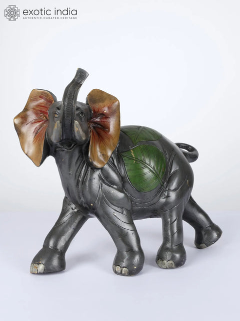 12" Walking Brass Elephant with Upraised Trunk | Table Decor