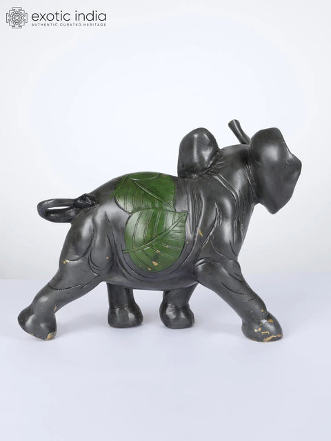 12" Walking Brass Elephant with Upraised Trunk | Table Decor