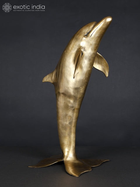 18" Standing Dolphin Statue in Brass | Table Decor