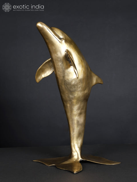 18" Standing Dolphin Statue in Brass | Table Decor