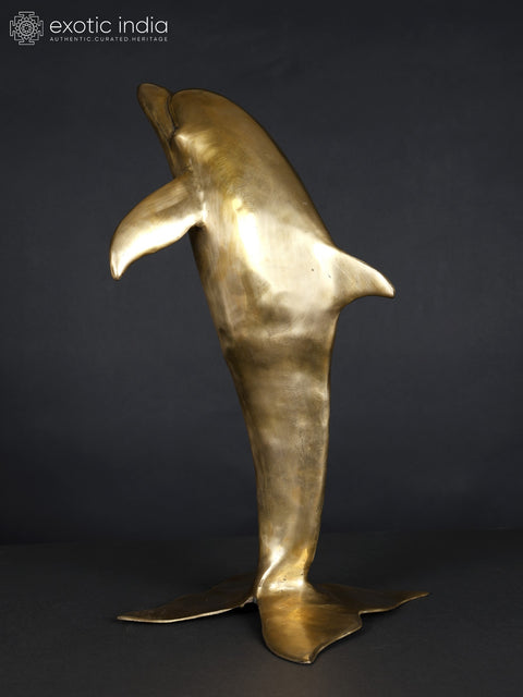 18" Standing Dolphin Statue in Brass | Table Decor