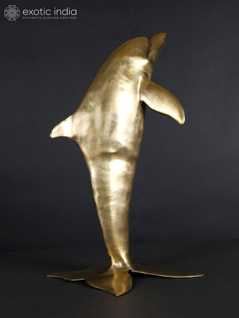 18" Standing Dolphin Statue in Brass | Table Decor