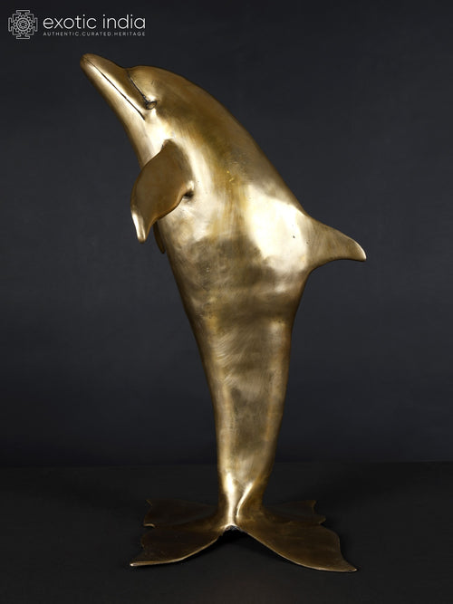 18" Standing Dolphin Brass Statue for Home Decor