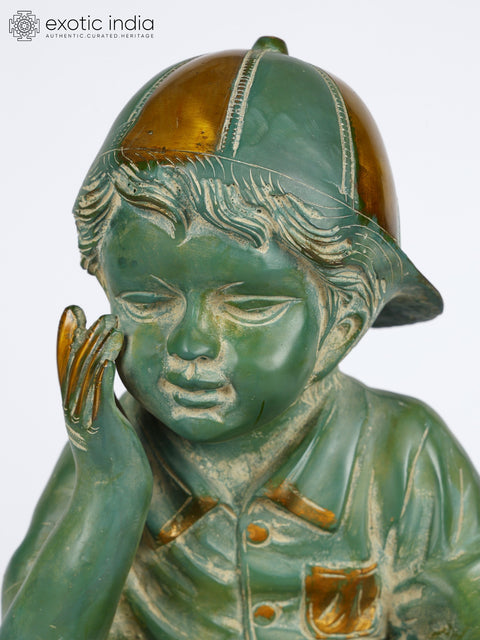 12" Cute Boy Reading a Book | Brass Statue