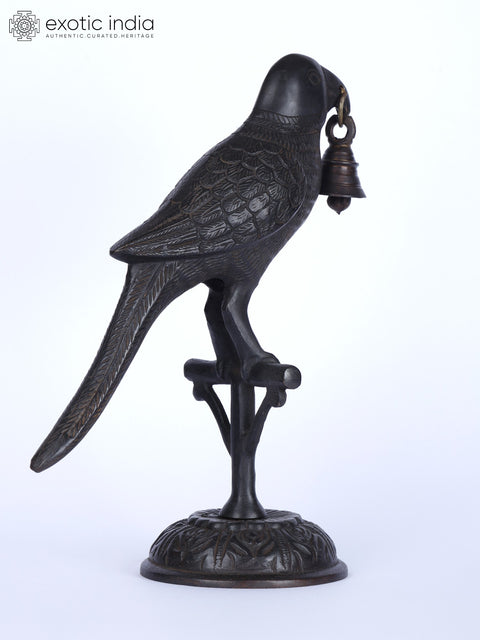 9" Black Parrot with Bell | Brass Statue | Table Decor