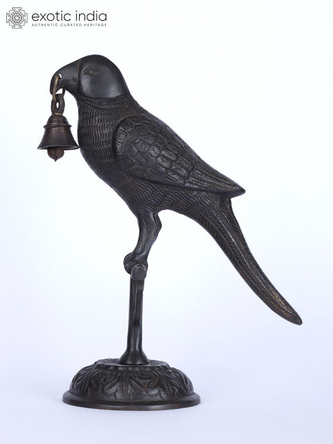9" Black Parrot with Bell | Brass Statue | Table Decor