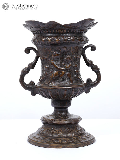 10" Antique Brass Kartikeya Vase for Home Decor