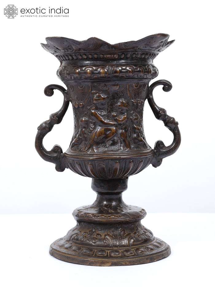 10" Antique Brass Kartikeya Vase for Home Decor