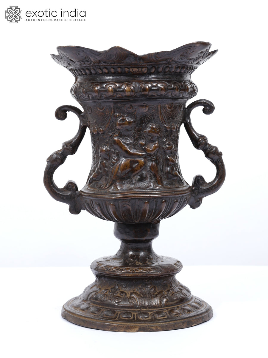10" Antique Brass Kartikeya Vase for Home Decor