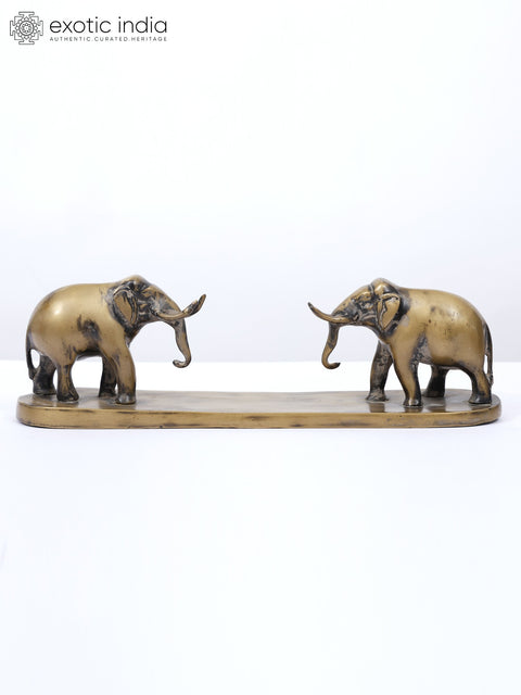 14" Decorative Elephants Brass Figurine | Home Altar Decor