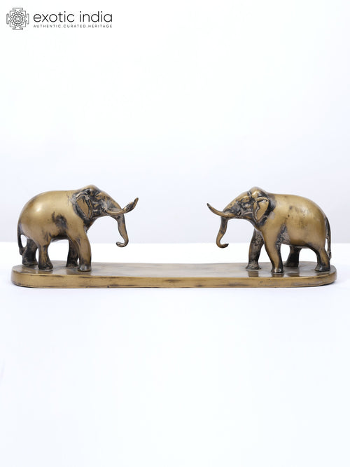 14" Decorative Elephants Brass Statue for Home Altar Decor