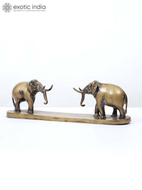 14" Decorative Elephants Brass Figurine | Home Altar Decor