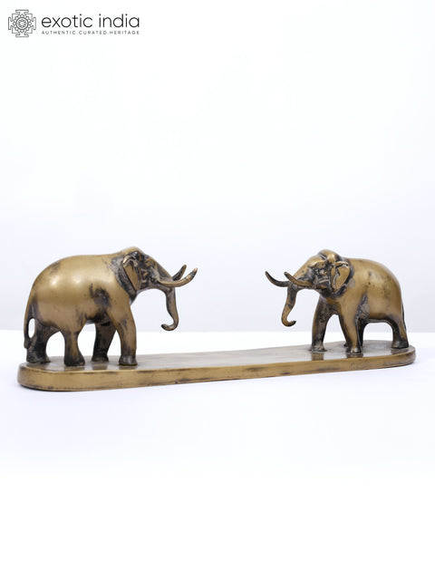 14" Decorative Elephants Brass Figurine | Home Altar Decor