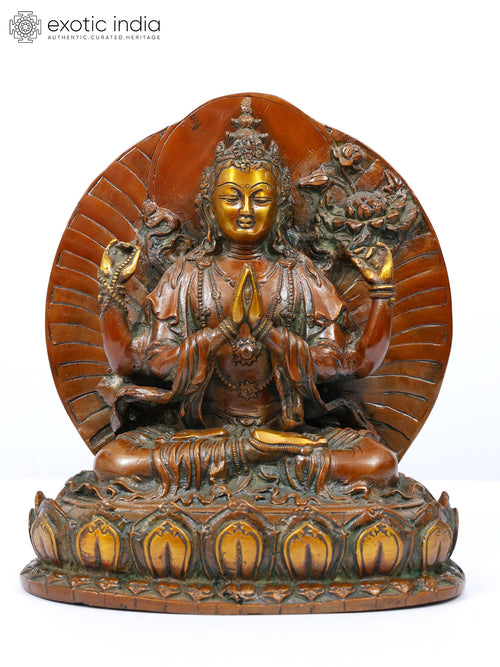 9" Four Armed Chenrezig Avalokiteshvara Brass Statue