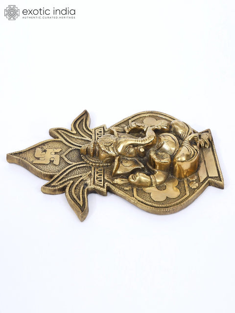9" Blessing Lord Ganesha on Ritual Kalash | Wall Hanging Brass Statue