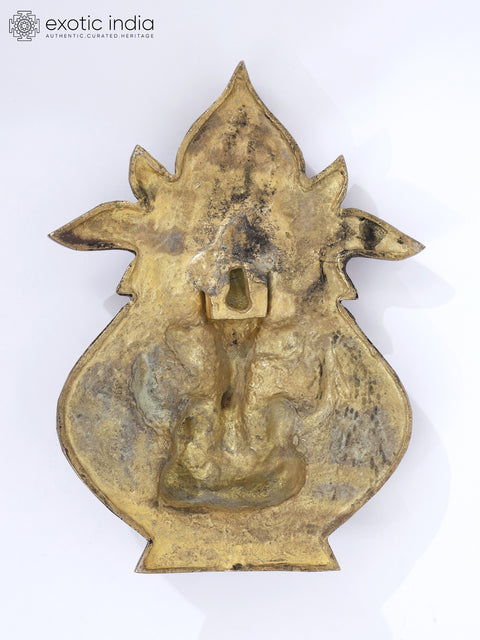 9" Blessing Lord Ganesha on Ritual Kalash | Wall Hanging Brass Statue