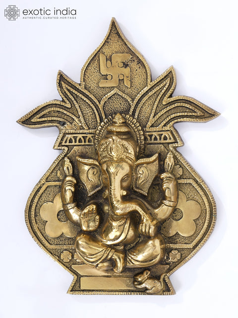 9" Blessing Lord Ganesha on Ritual Kalash | Wall Hanging Brass Statue