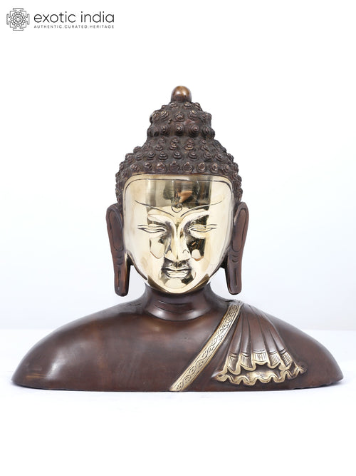12" Lord Buddha Brass Bust Statue Handmade