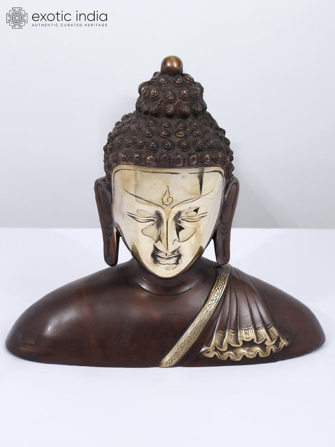 12" Lord Buddha Bust in Brass | Housewarming Gift