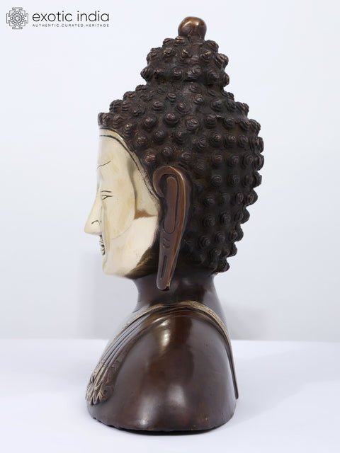 12" Lord Buddha Bust in Brass | Housewarming Gift
