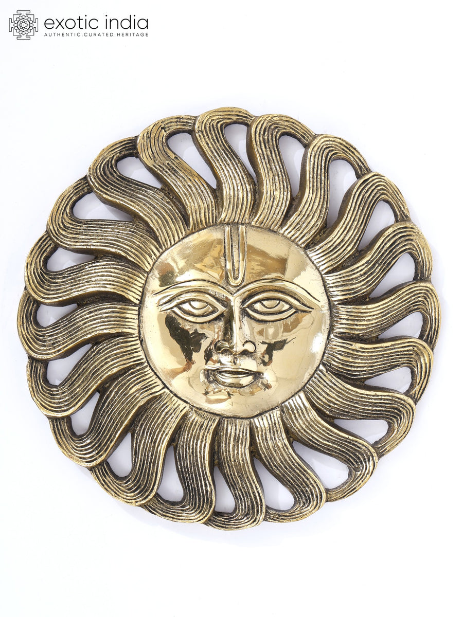 9" Lord Surya Brass Wall Hanging Statue for Home Decor