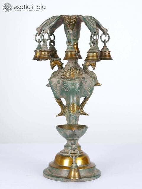 12" Brass Ganesha Lamp with Bells | Ritual Item
