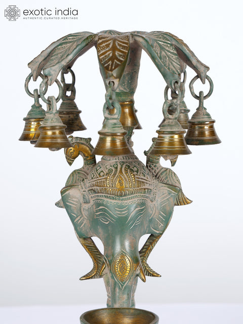 12" Brass Ganesha Lamp with Bells | Ritual Item