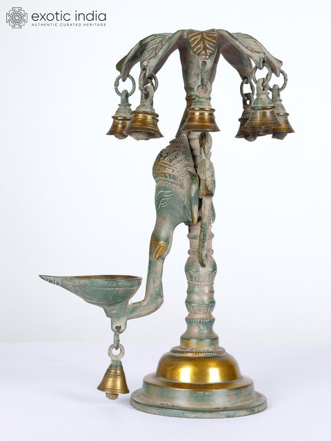 12" Brass Ganesha Lamp with Bells | Ritual Item