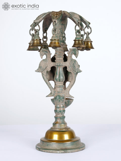 12" Brass Ganesha Lamp with Bells | Ritual Item