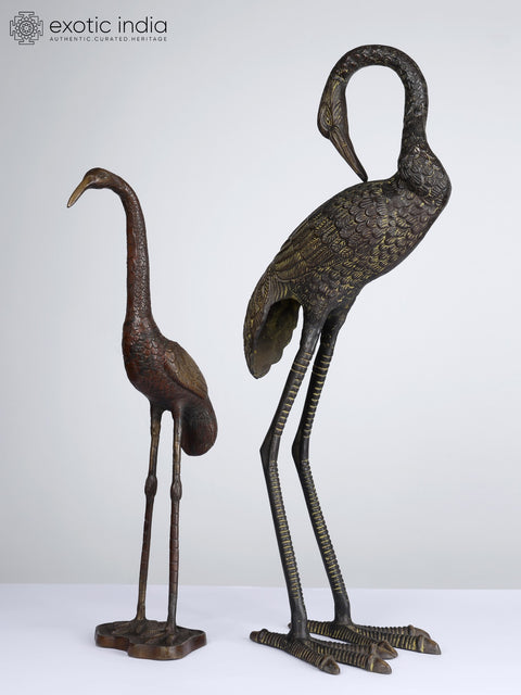 26" Baby and Mother Crane | Brass Pair | Home Decor