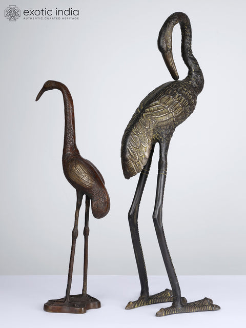 26" Baby and Mother Crane | Brass Pair | Home Decor