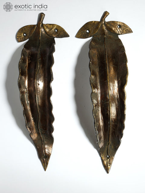 8" Pair of Leaf Design Brass Door Handles