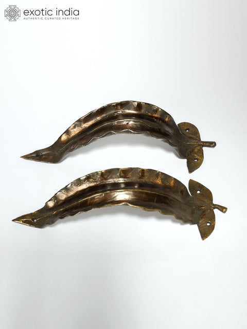 8" Pair of Leaf Design Brass Door Handles