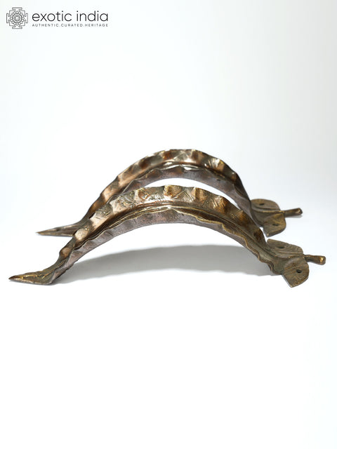 8" Pair of Leaf Design Brass Door Handles