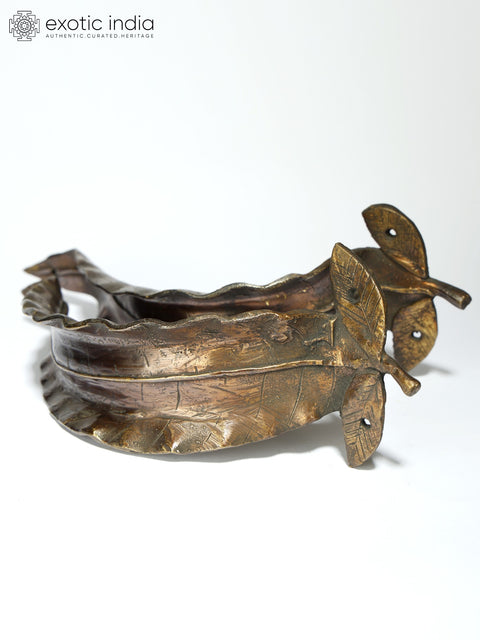 8" Pair of Leaf Design Brass Door Handles