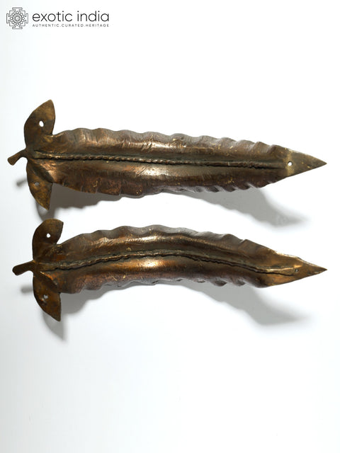 8" Pair of Leaf Design Brass Door Handles