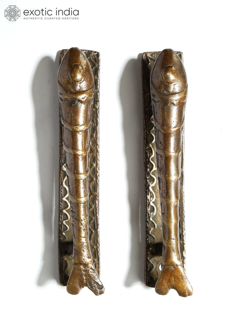 5" Pair of Fish Design Brass Door Handles