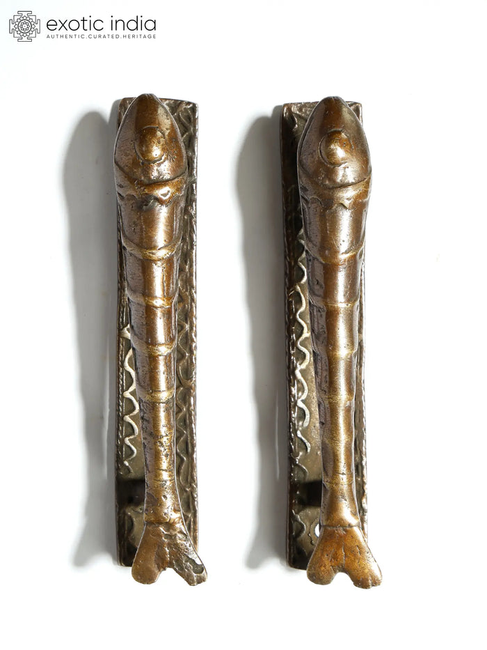 5" Pair of Fish Design Brass Door Handles Handmade