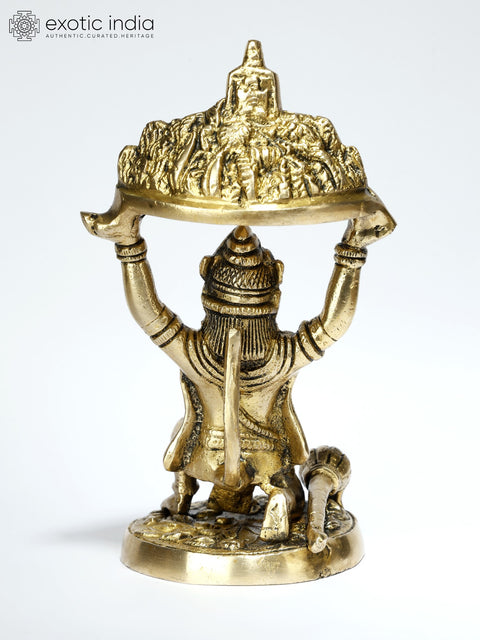 6" Lord Hanuman Holding Mountain of Sanjeevani Herbs | Brass Statue