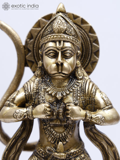 12" Lord Hanuman Tearing His Chest to Show Shri Ram and Sita in His Heart | Brass Statue
