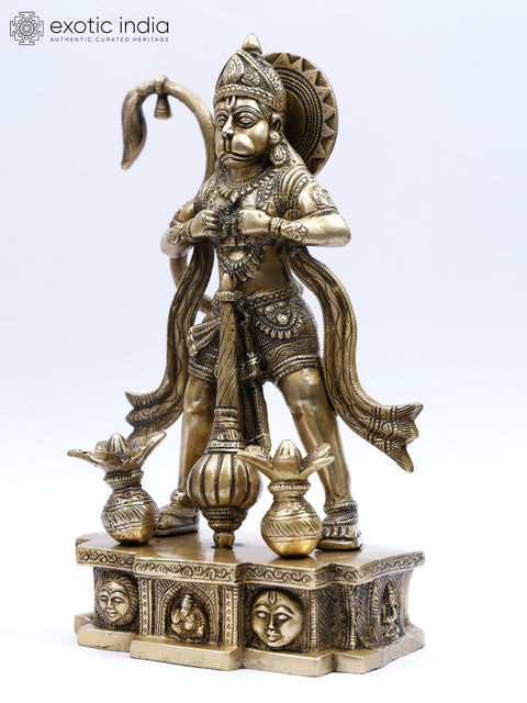 12" Lord Hanuman Tearing His Chest to Show Shri Ram and Sita in His Heart | Brass Statue