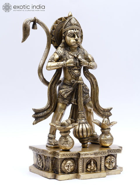 12" Lord Hanuman Tearing His Chest to Show Shri Ram and Sita in His Heart | Brass Statue