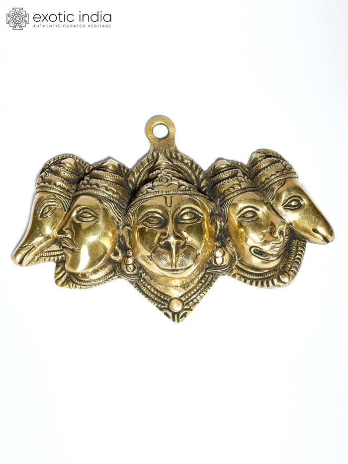 6" Panchamukhi Hanuman Brass Wall Hanging for Home Pooja