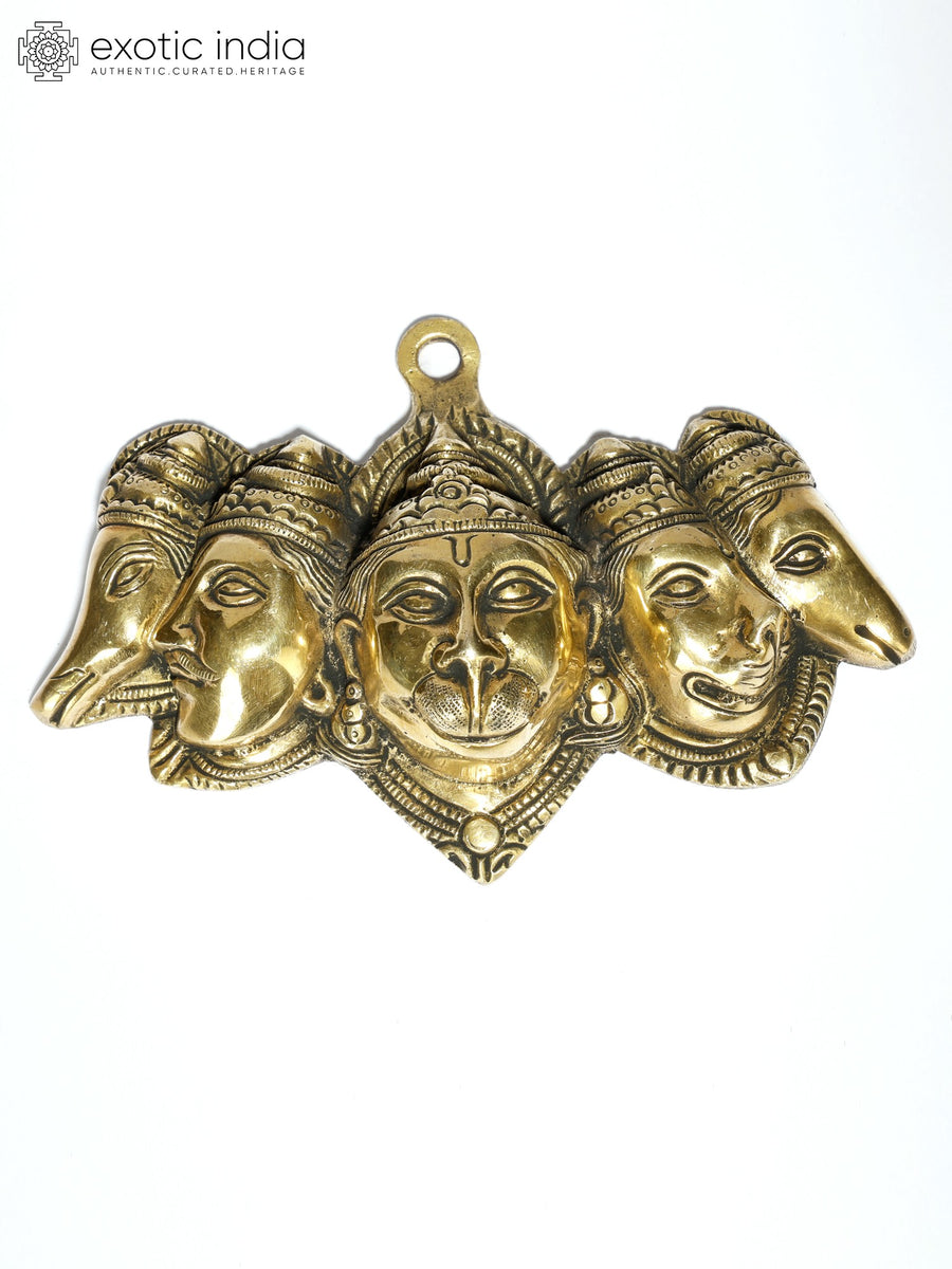 6" Panchamukhi Hanuman Brass Wall Hanging for Home Pooja