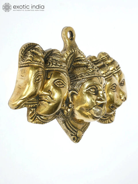 6" Panchamukhi Hanuman Face Wall Hanging in Brass