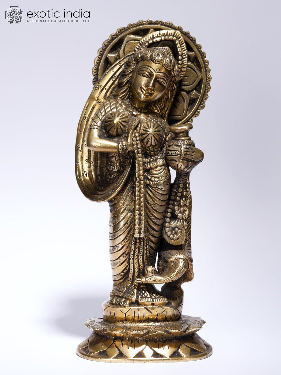 9" Goddess Radha with Matki Brass Statue for Pooja