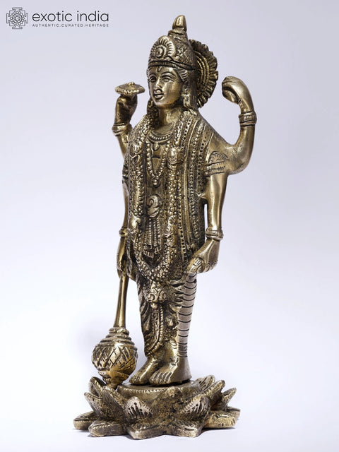 8" Four Armed Standing Lord Vishnu | Brass Statue