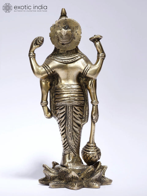 8" Four Armed Standing Lord Vishnu | Brass Statue
