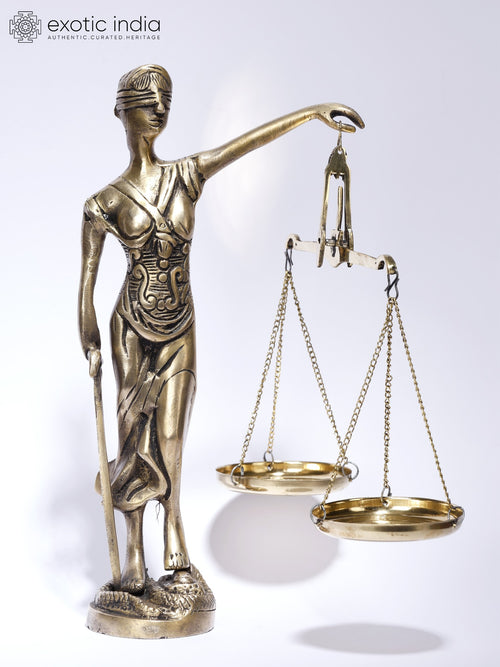 9" Brass Lady of Justice Statue with Scale and Sword