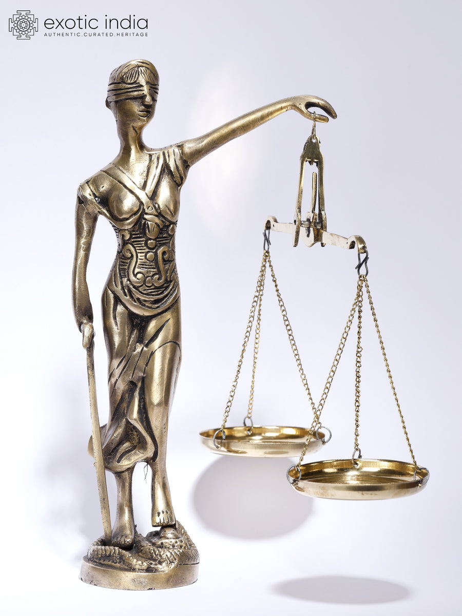 9" Brass Lady of Justice Statue with Scale and Sword